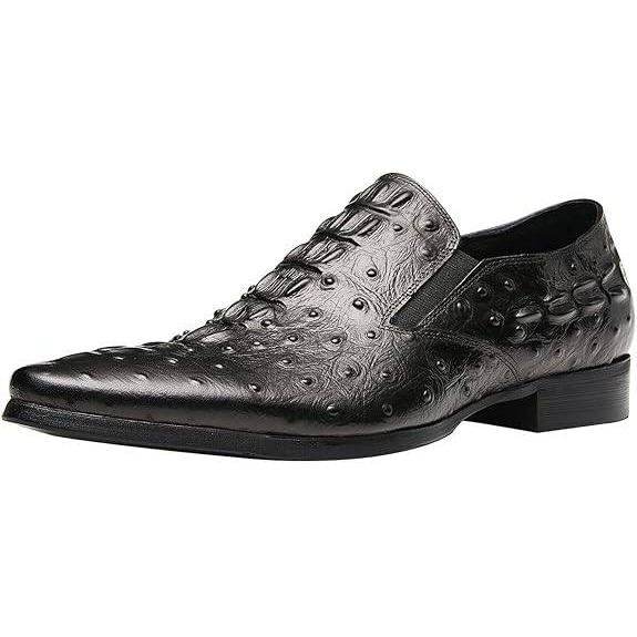 Santimon Men's Us 8 Black Alligator Leather Pointed Toe Loafers Dress Shoes